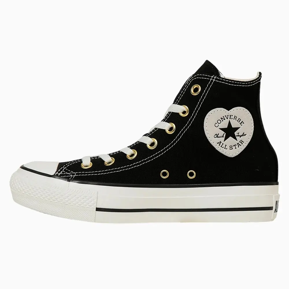 日本限定 Converse ALL STAR PLTS HEARTPOINT HI 高筒 愛心圖案厚底帆布鞋/ 黑色/ 預購 24 cm