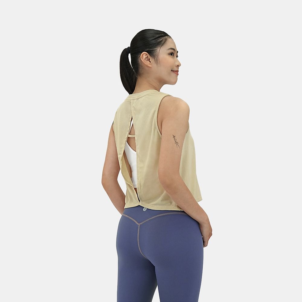 【Mukasa】DURABLE 無袖坑條開叉背心 -  奶油白 - MUK-25045/ S