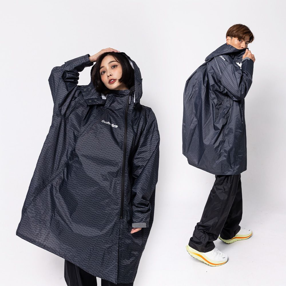 【OutPerform-奧德蒙雨衣官方直營】去去雨水走背包款長版風雨衣+雨褲/ Mini-O 曜石黑-F/ 雨褲-L