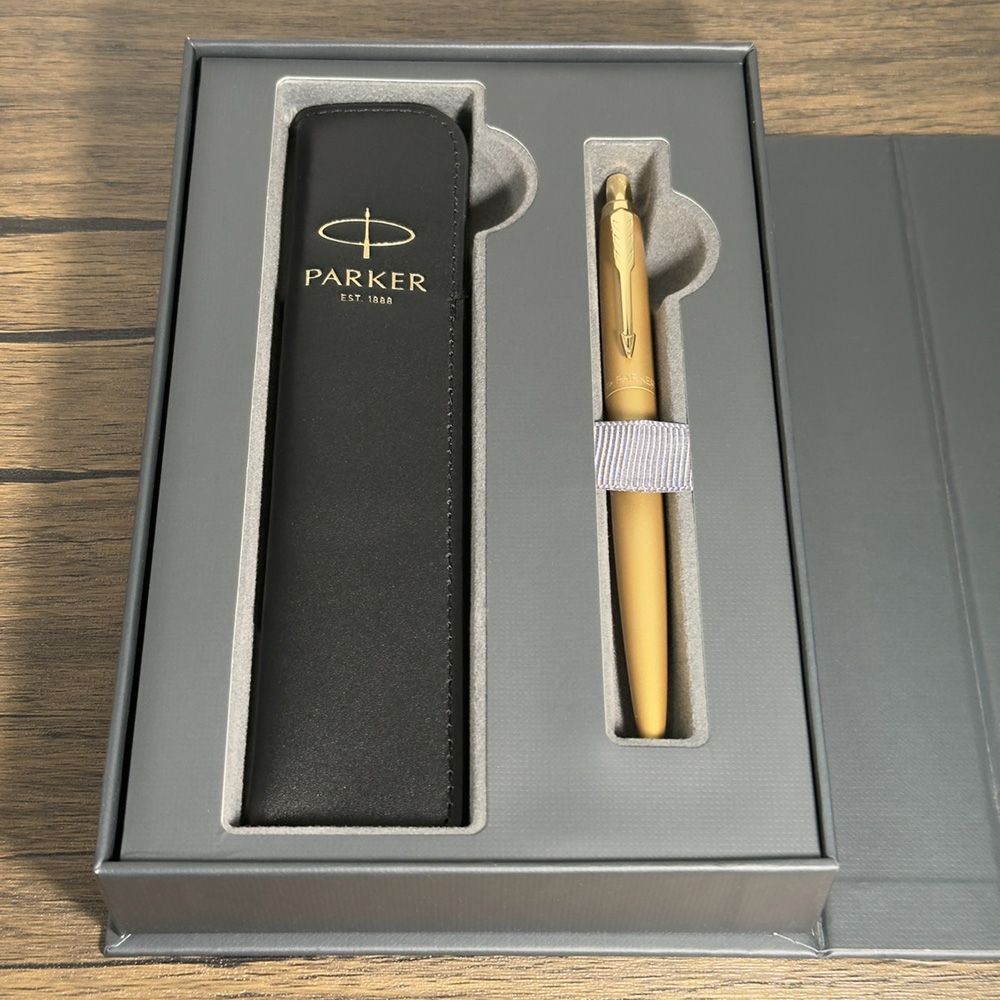 PARKER喬特XL系列金色原子筆真皮筆套禮盒