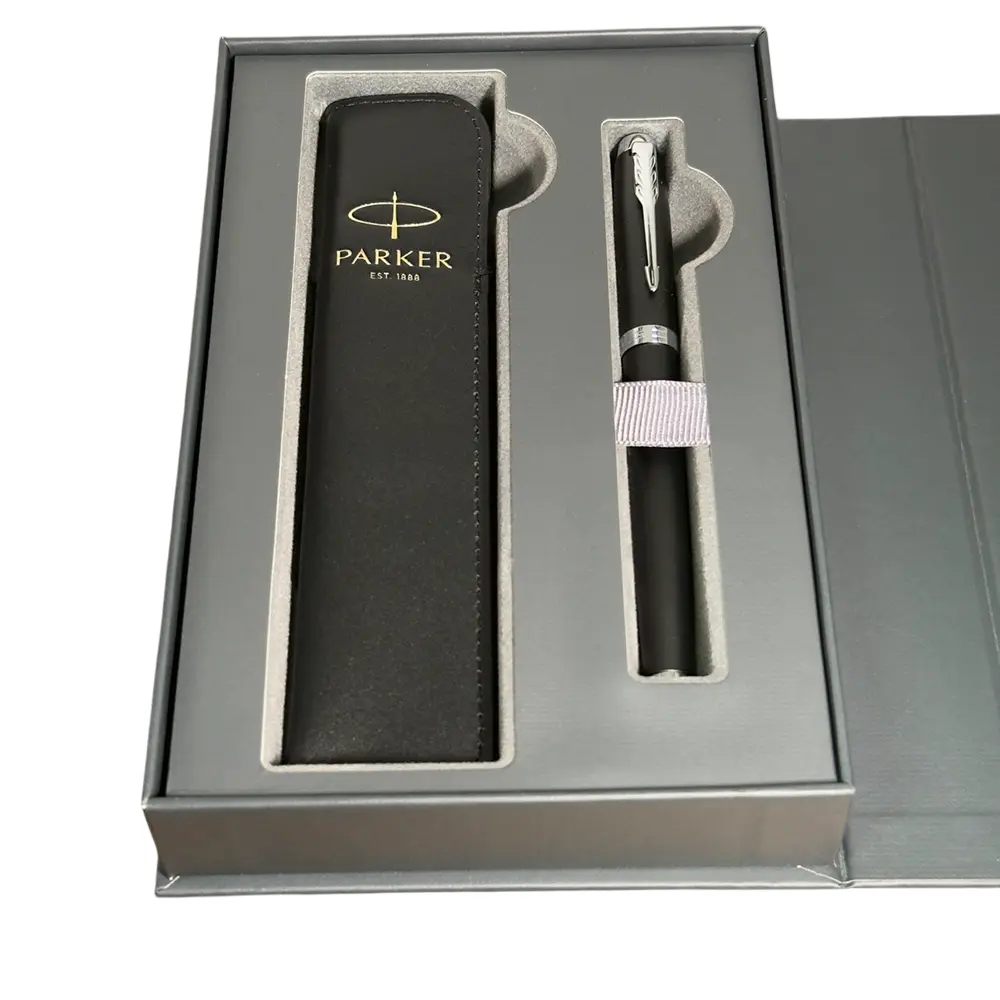PARKER IM系列霧黑白夾鋼筆真皮筆套禮盒