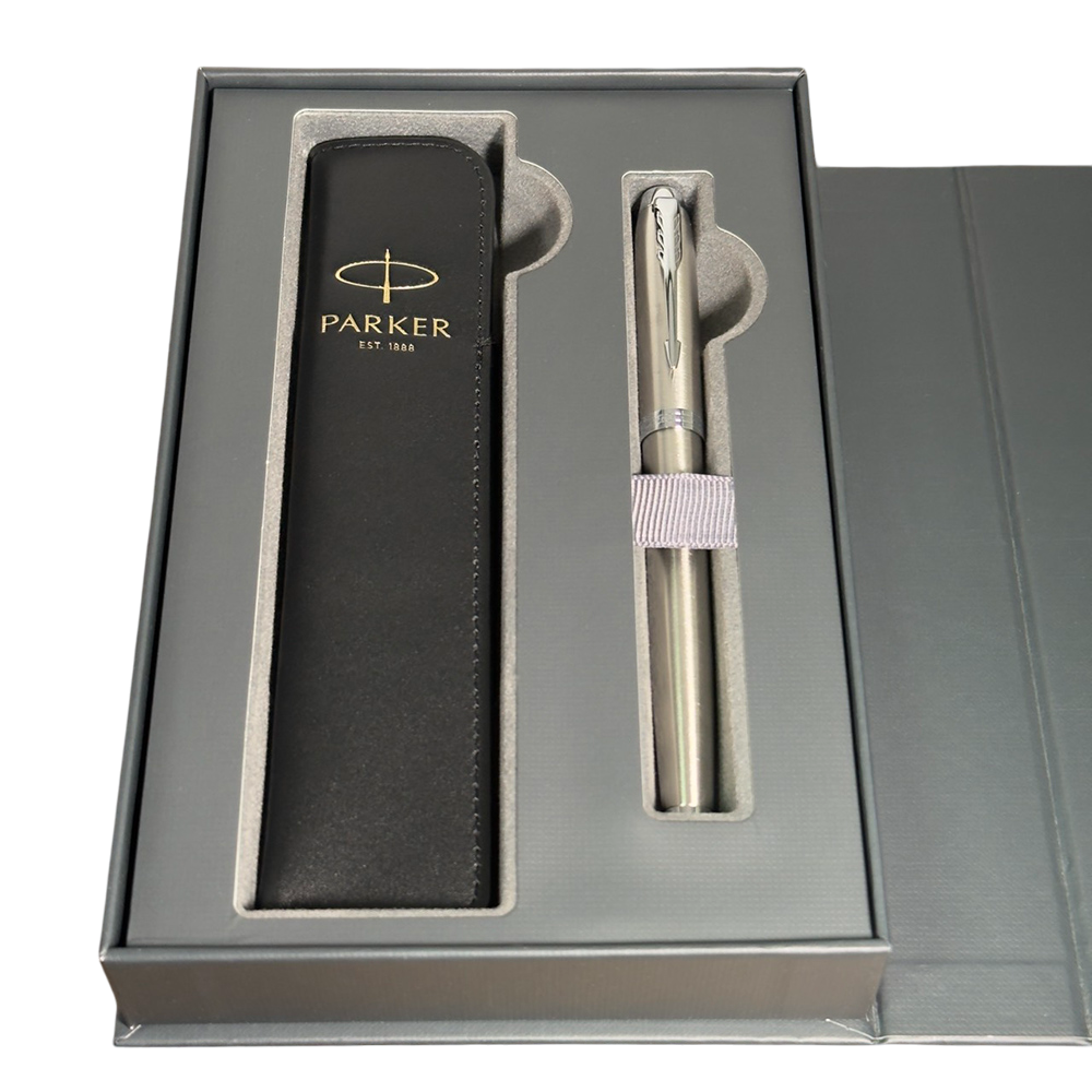 PARKER IM系列鋼桿白夾鋼筆真皮筆套禮盒