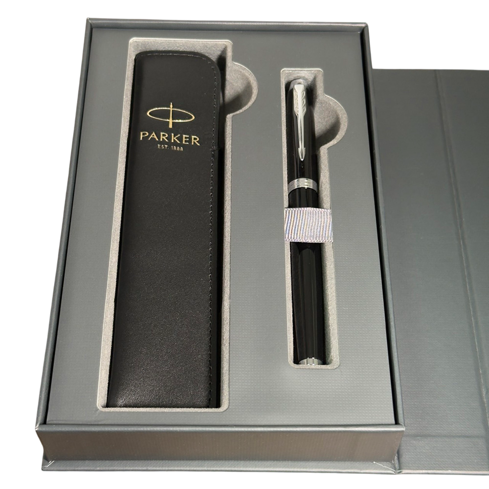 PARKER IM系列麗雅黑白夾鋼筆真皮筆套禮盒