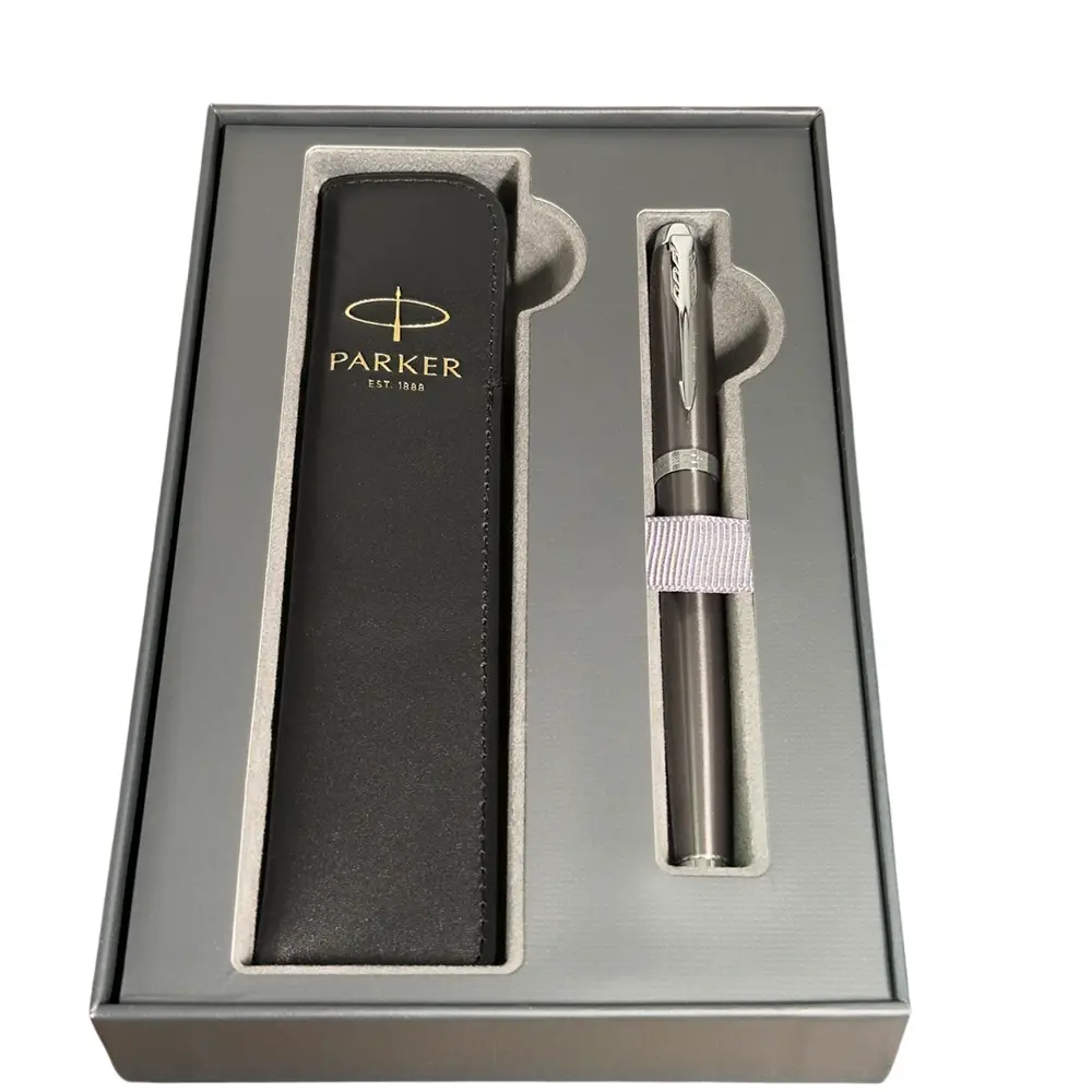 PARKER IM系列金屬灰白夾鋼筆真皮筆套禮盒
