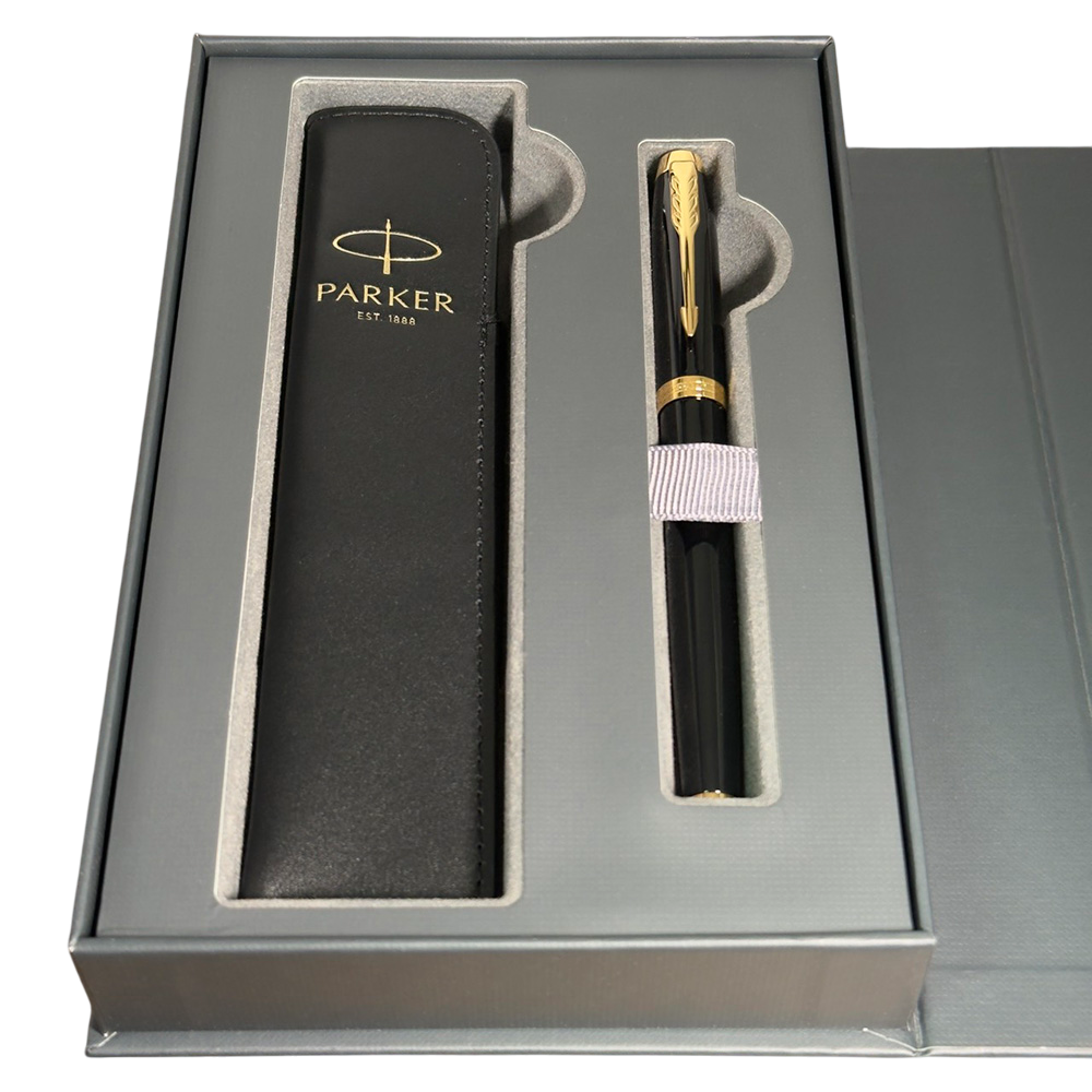 PARKER IM系列麗雅黑金夾鋼筆真皮筆套禮盒
