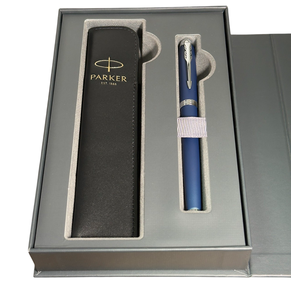 PARKER IM系列寶藍白夾鋼筆真皮筆套禮盒