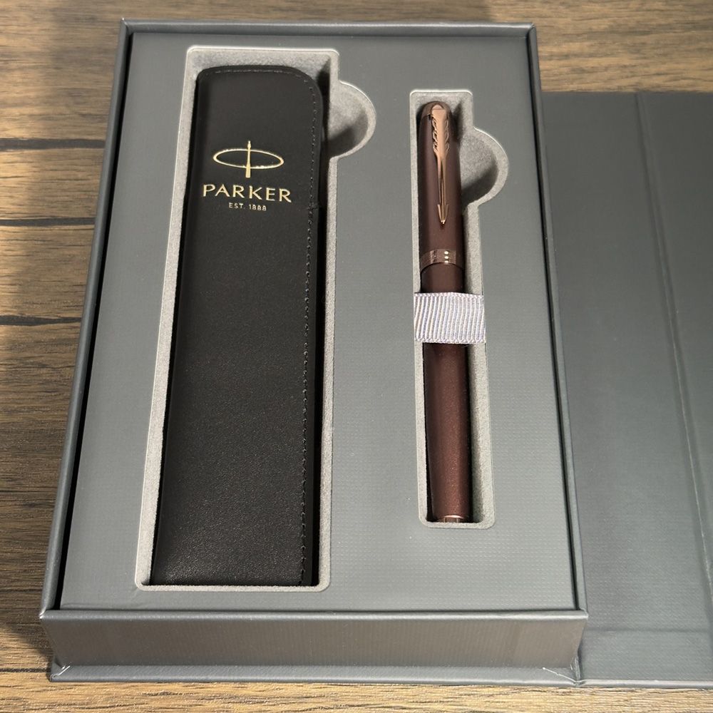 PARKER IM金屬系列勃根地紅鋼筆真皮筆套禮盒