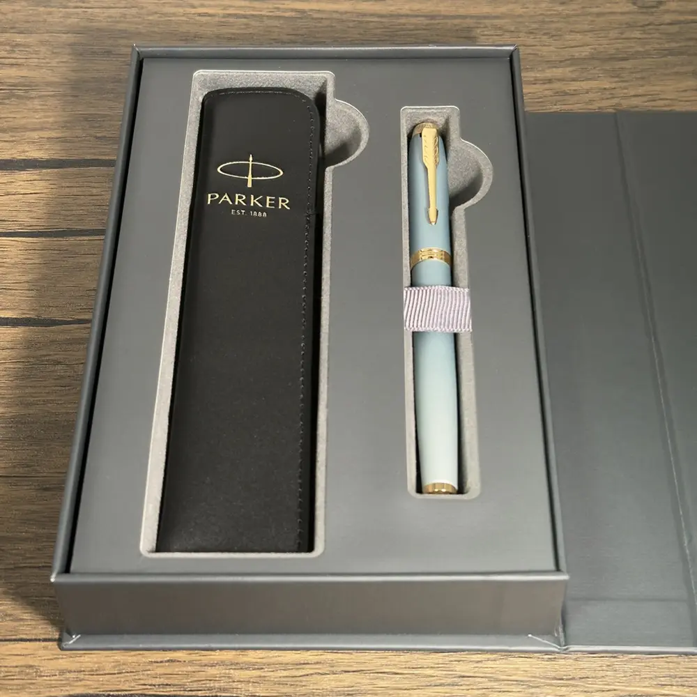PARKER IM金屬系列雲朵藍鋼筆真皮筆套禮盒