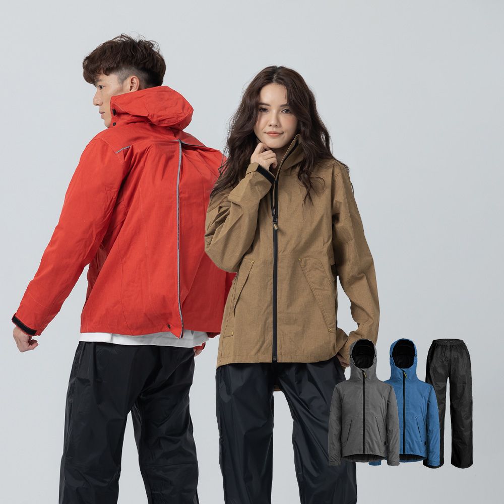 【OutPerform-奧德蒙雨衣官方直營】揹客 Packerism ULT 夾克式背包款兩件式衝鋒雨衣/ 日本藍/ L