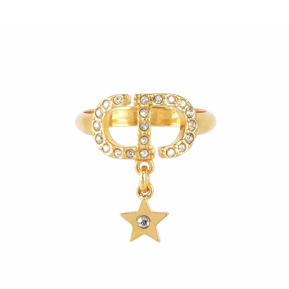 【Dior】Petit CD 復古金幸運星墜飾戒指 S (金色)/ 平行輸入