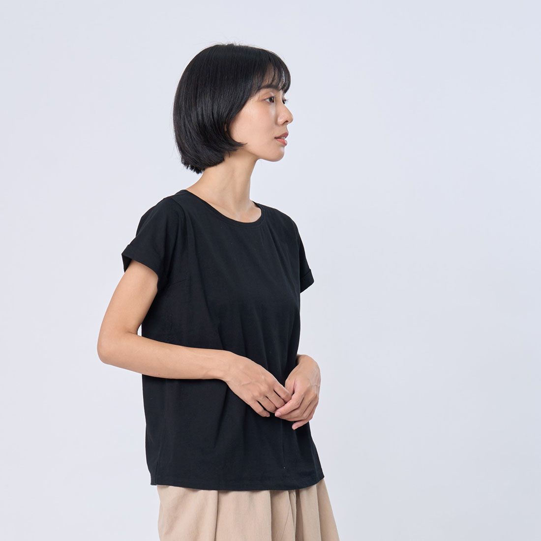 好我 so that's me 小蜜桃寬版方袖純棉寬版T恤/ 黑色/ L