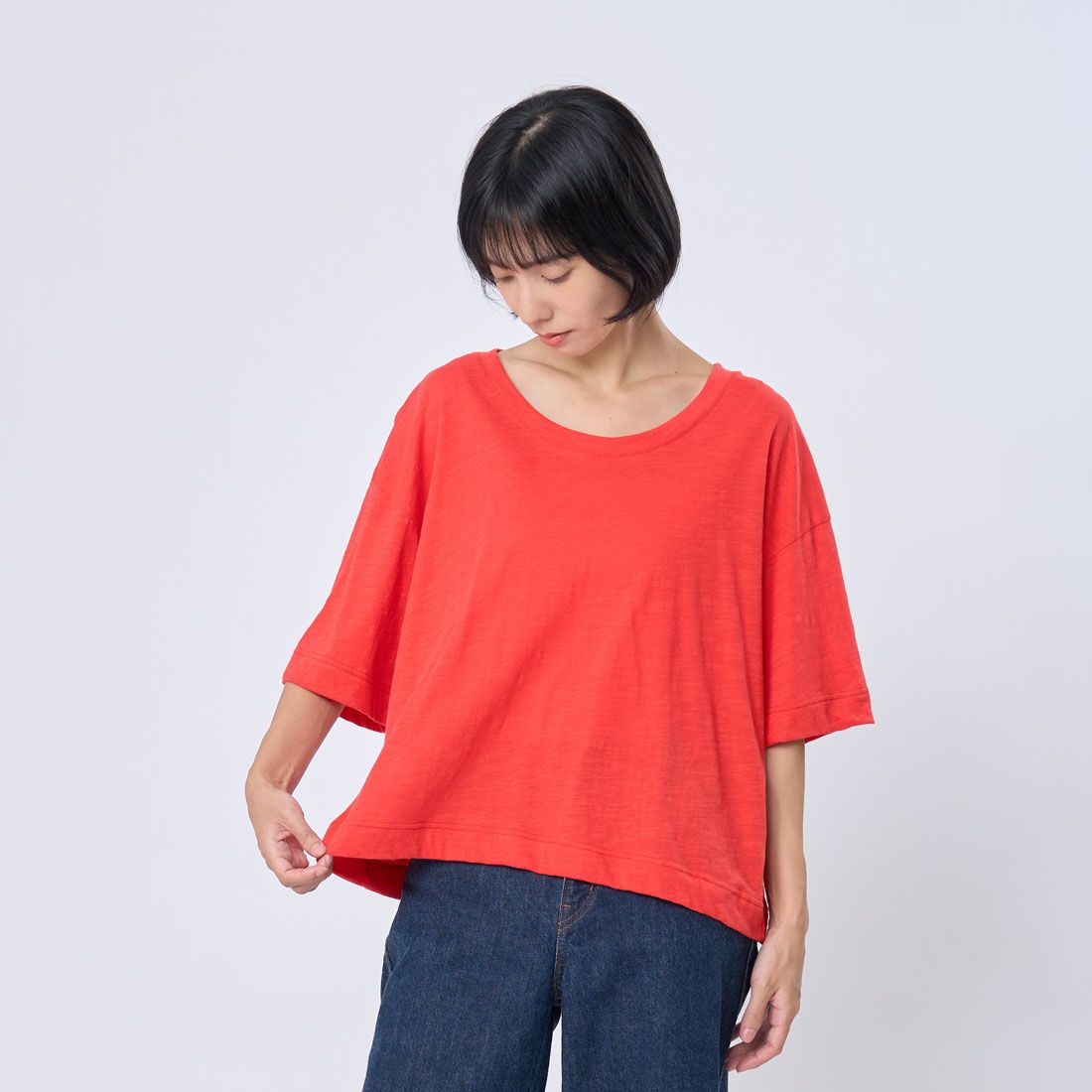 好我 so that's me 竹節棉夏季寬版落肩上衣T恤 /紅/ FREE SIZE