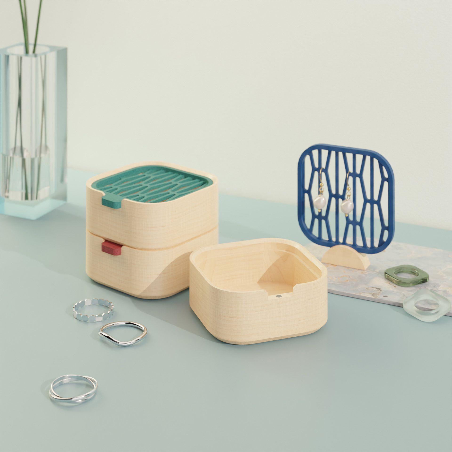 獨木設計UniWoodesign 飾品收納展示盒/ 微型窗景/ 琉璃藍