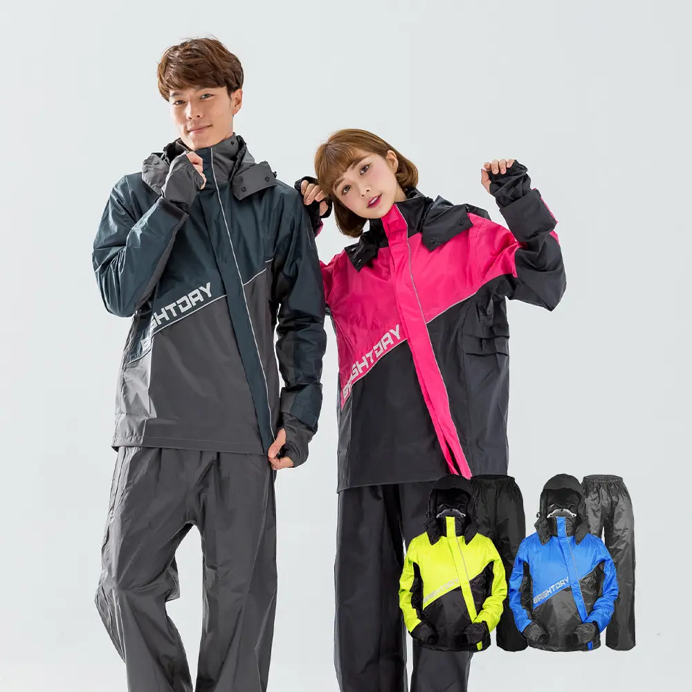 【Outperform-奧德蒙】終結者斜開專利兩件式風雨衣/ 寶藍/鐵灰/ 2XL