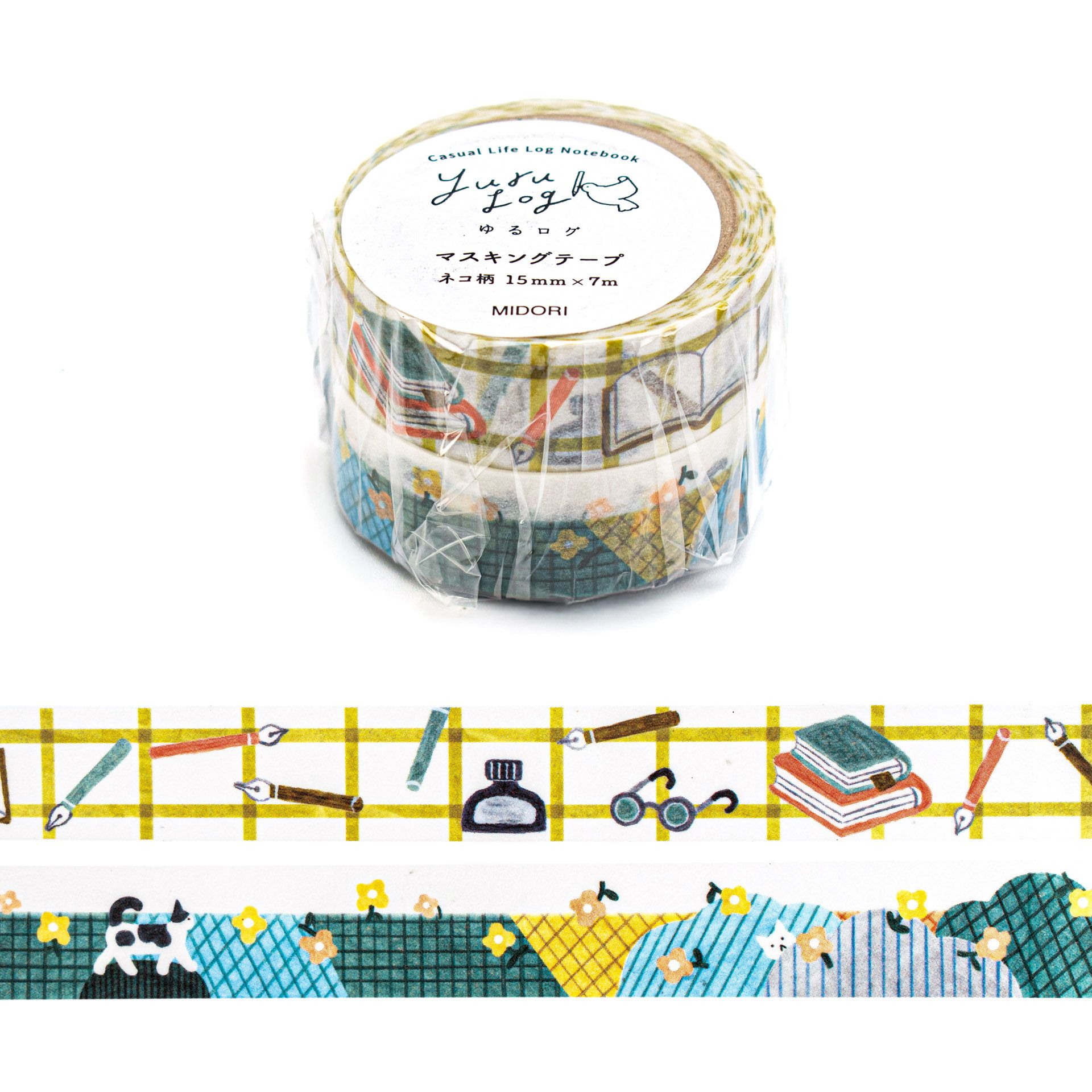 日本 MIDORI Yuru Log 15mm 紙膠帶/ 貓貓貓