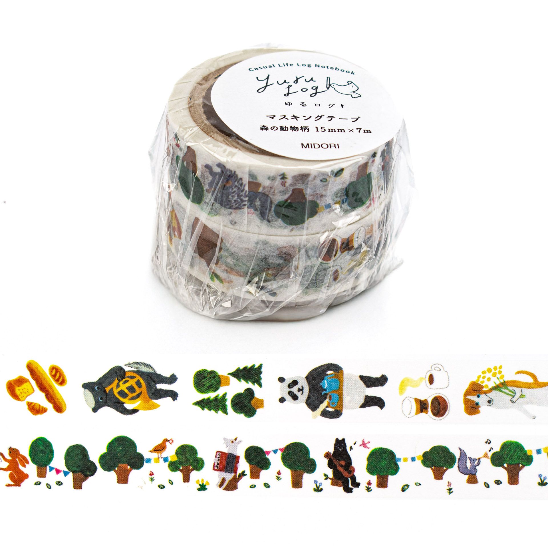日本 MIDORI Yuru Log 15mm 紙膠帶/ 森の動物