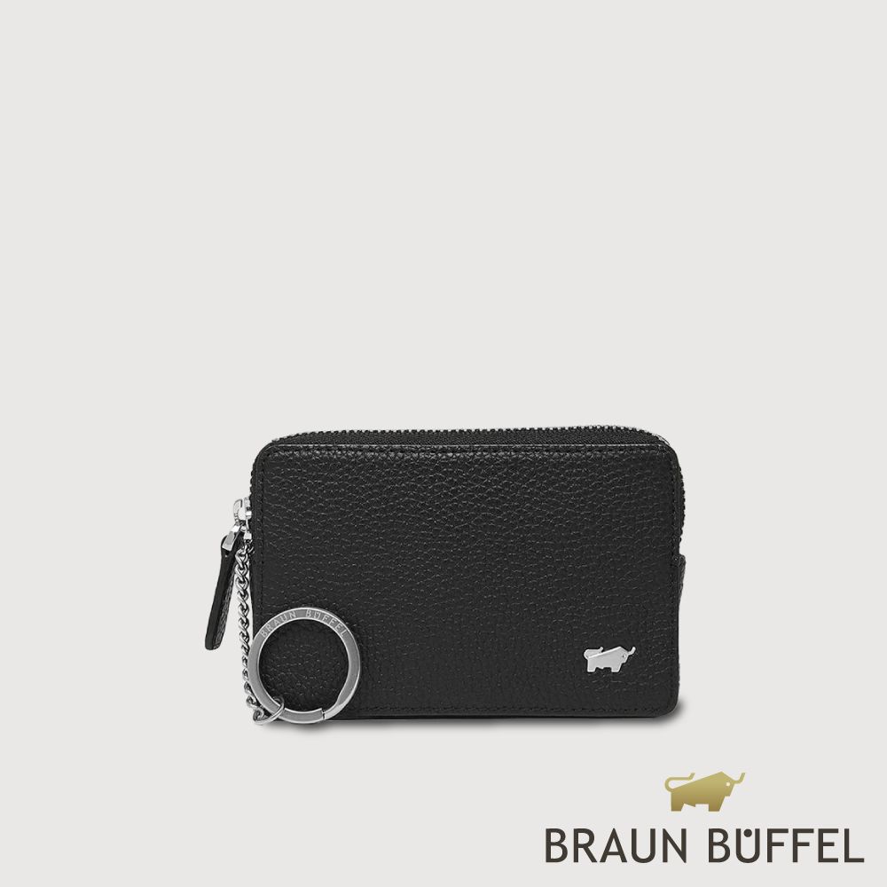 【BRAUN BUFFEL 德國小金牛】台灣總代理 諾瓦-A 拉鍊零錢包-黑色/BF564-163-BK