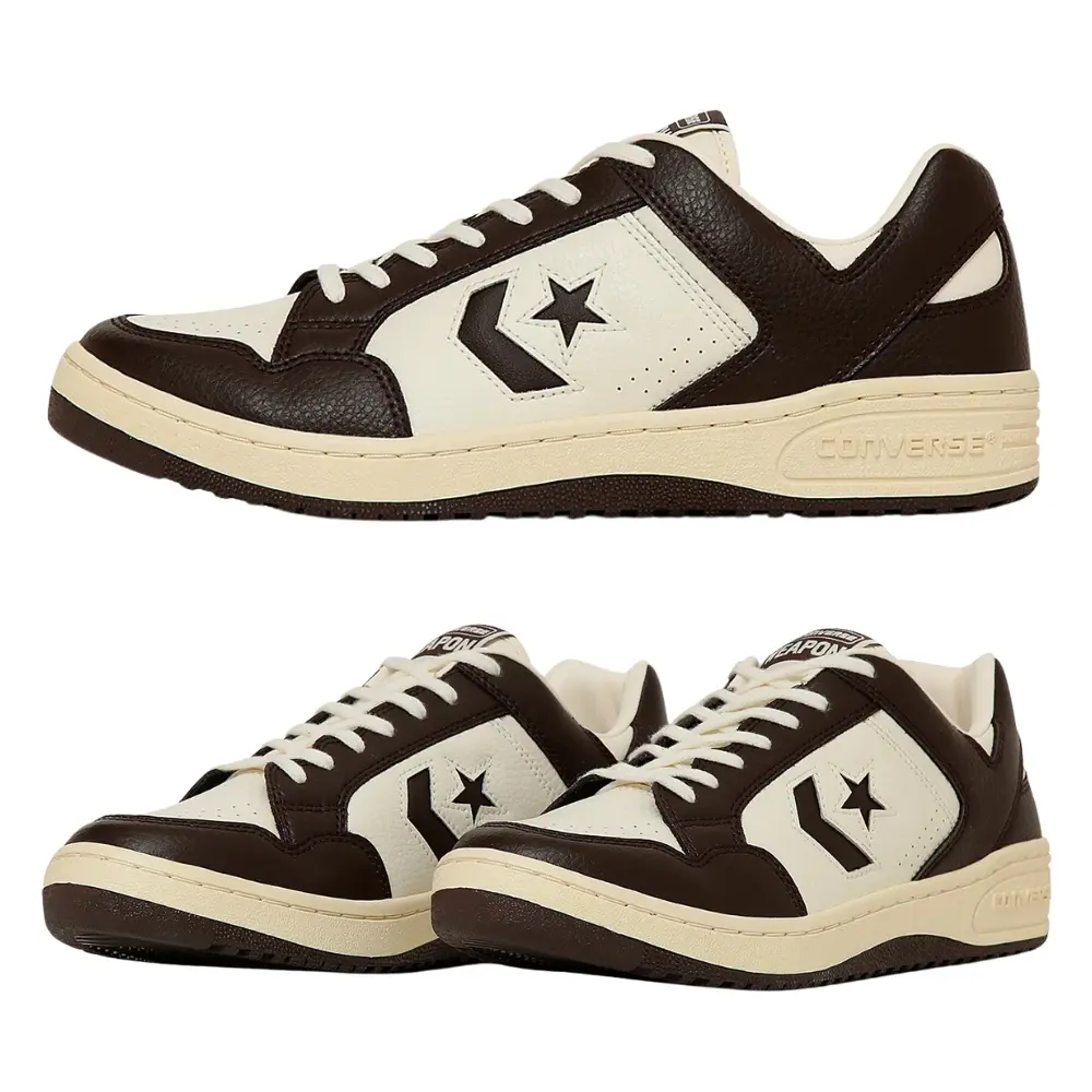 日本限定 Converse WEAPON SL OX 低筒 復古皮革籃球鞋 奶油白/棕色/ 預購 27 cm