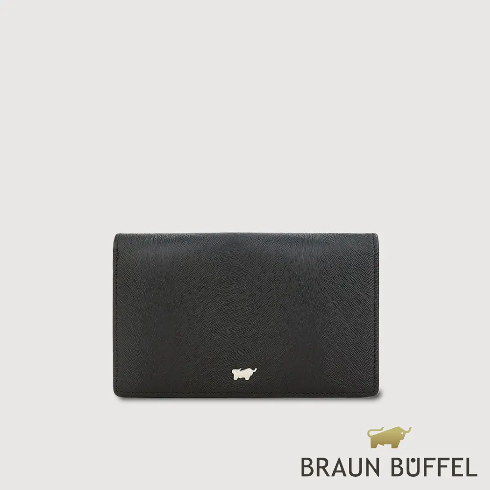 【BRAUN BUFFEL 德國小金牛】台灣總代理 凱瓦 10卡兩折中夾-黑色/BF860-501-BK
