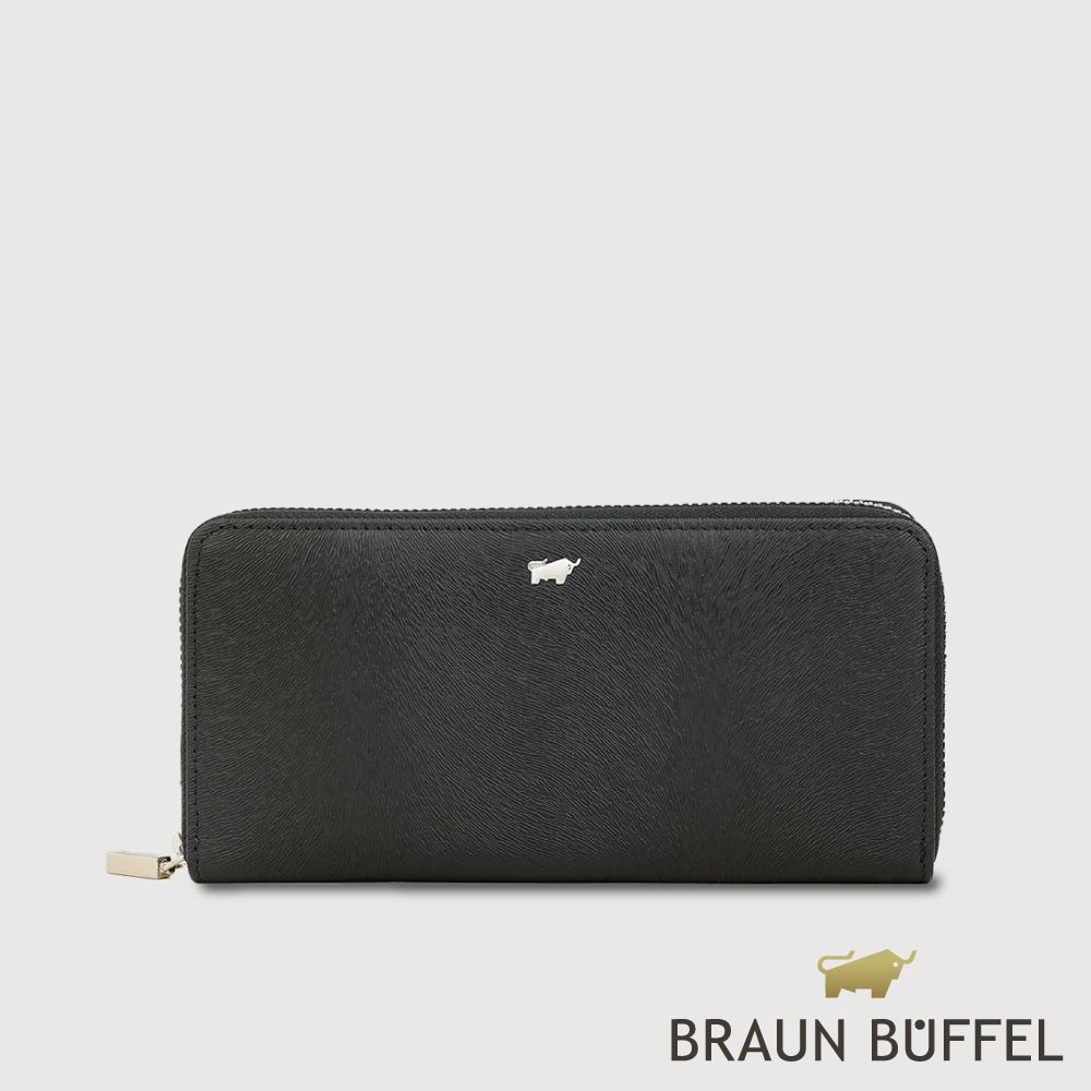 【BRAUN BUFFEL 德國小金牛】台灣總代理 凱瓦 13卡拉鍊長夾-黑色/BF860-602-BK