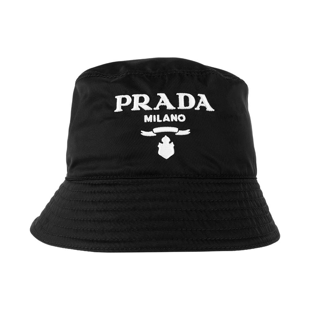 【PRADA】Re-Nylon 白色刺繡尼龍漁夫帽 S (黑色)/ 平行輸入