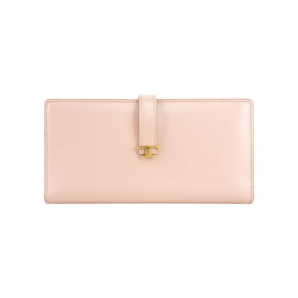 【TOD'S】T Logo 牛皮拉鍊零錢袋釦式長夾(裸粉色)/ 平行輸入