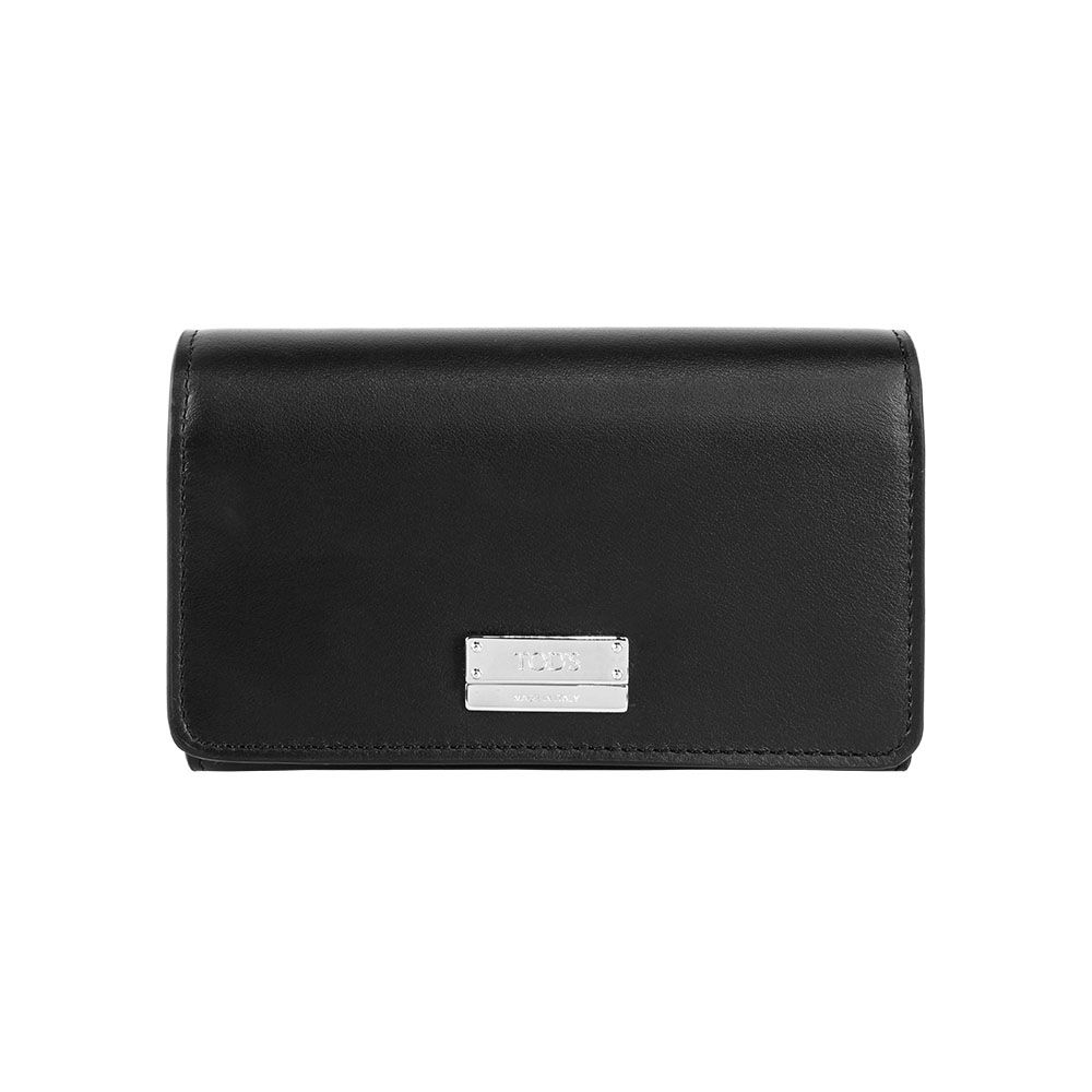 【TOD'S】鐵牌平滑牛皮三折壓釦中夾(黑色)/ 平行輸入
