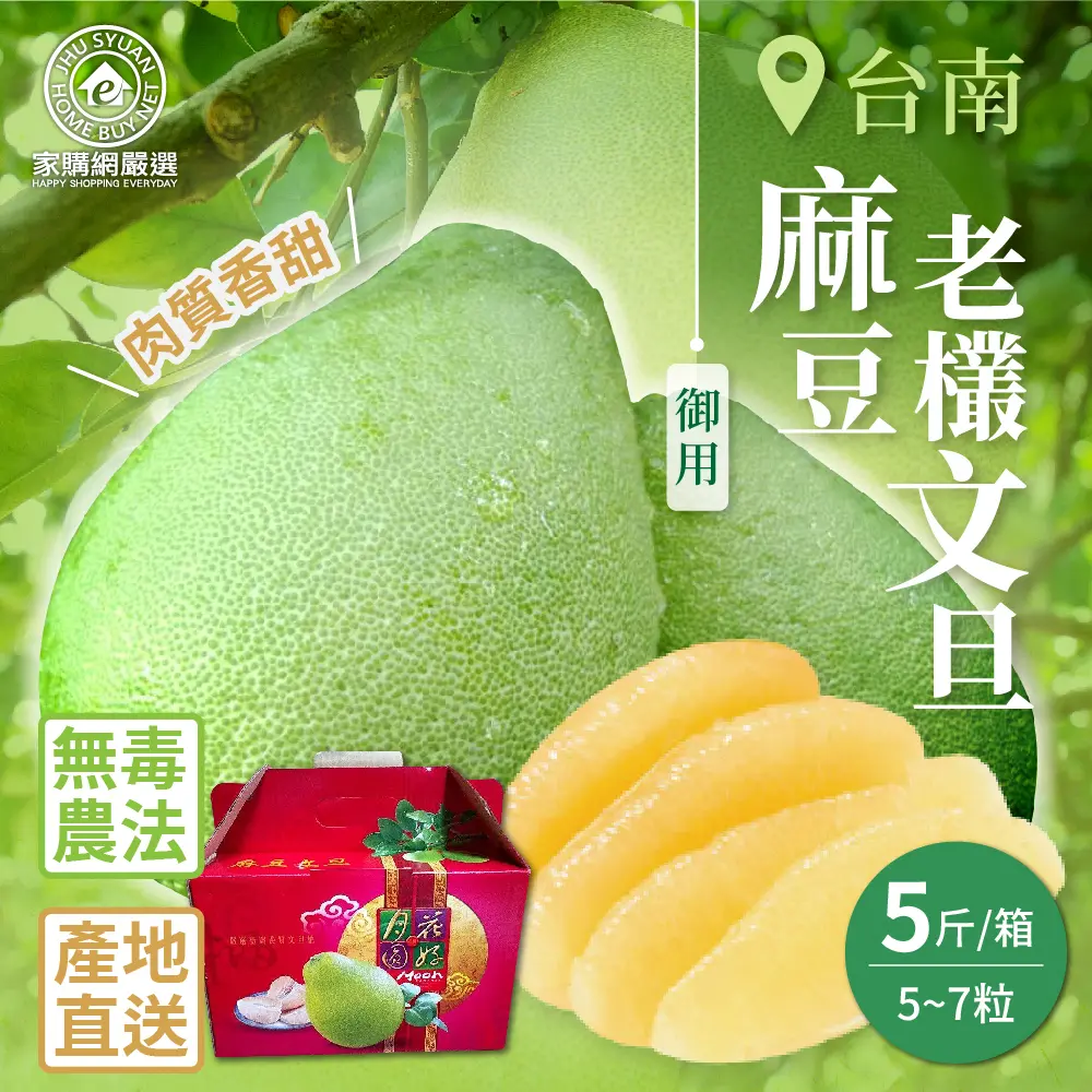 【家購網嚴選】台南麻豆御用老欉文旦 5斤(5~7粒/箱)/ 9/16~9/22出貨
