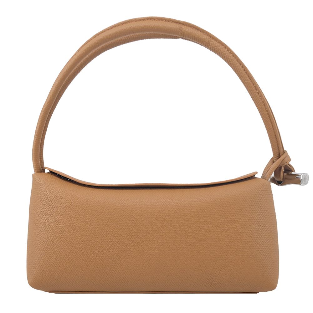 LONGCHAMP LE ROSEAU系列金屬竹節牛皮方形肩背包(中/核桃棕)/平行輸入