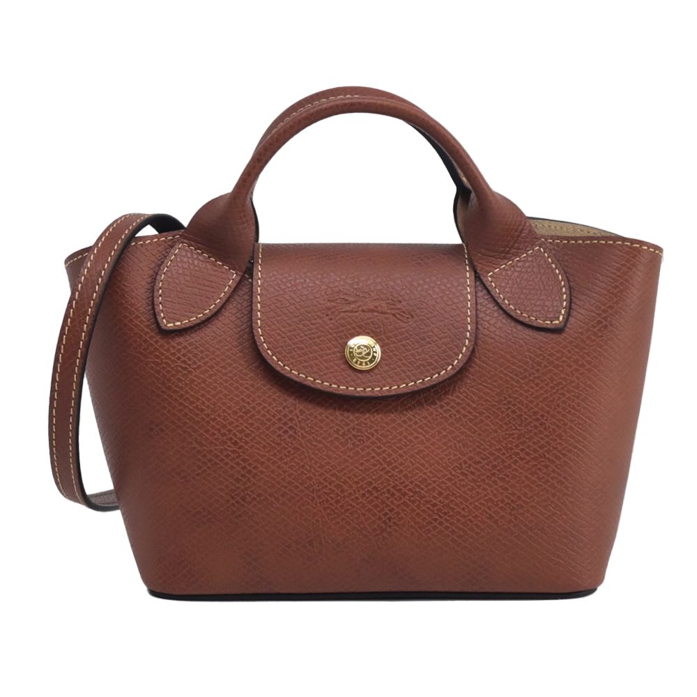 LONGCHAMP ÉPURE系列牛皮壓印手提/斜背兩用包(迷你/棕)/平行輸入
