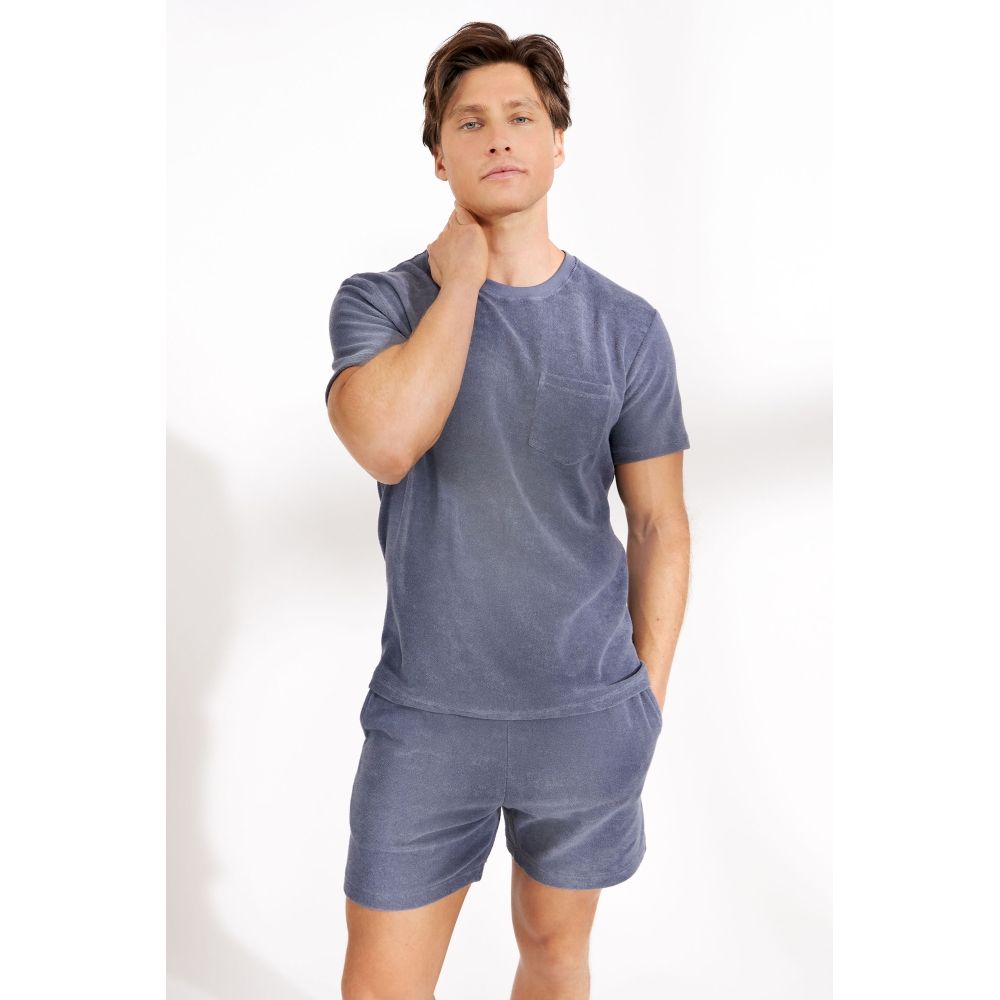 Bread & Boxers Terry T shirt 有機棉毛巾布圓領T/ 煙灰藍/ S