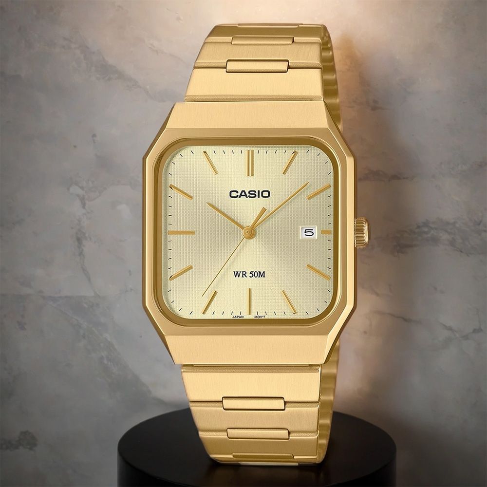 CASIO 卡西歐 方形日期指針手錶 不鏽鋼帶 考試錶 學生錶/ MTP-B185G-9AV