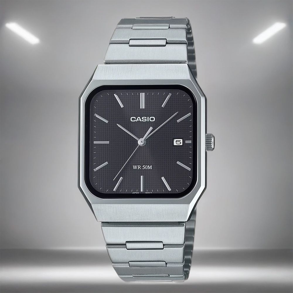 CASIO 卡西歐 方形日期指針手錶 不鏽鋼帶 考試錶 學生錶/ MTP-B185D-1AV