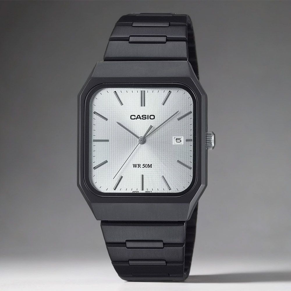 CASIO 卡西歐 方形日期指針手錶 不鏽鋼帶 考試錶 學生錶/ MTP-B185B-7AV