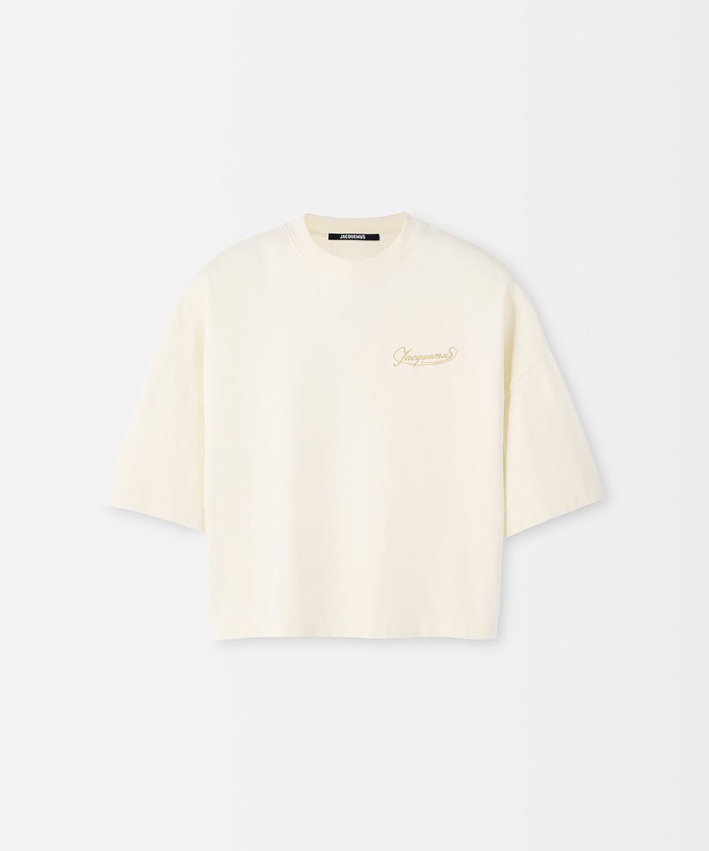 JACQUEMUS 米白LOGO大寬袖短版TEE/女/ L