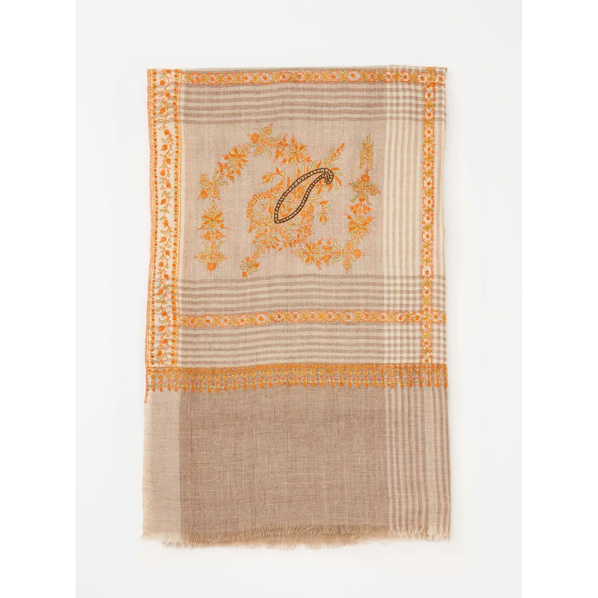 《Bala Shawls》Hand Embroidered Buti Pashmina 喀什米爾手工刺繡披肩/ 經典格紋佩斯利腰果