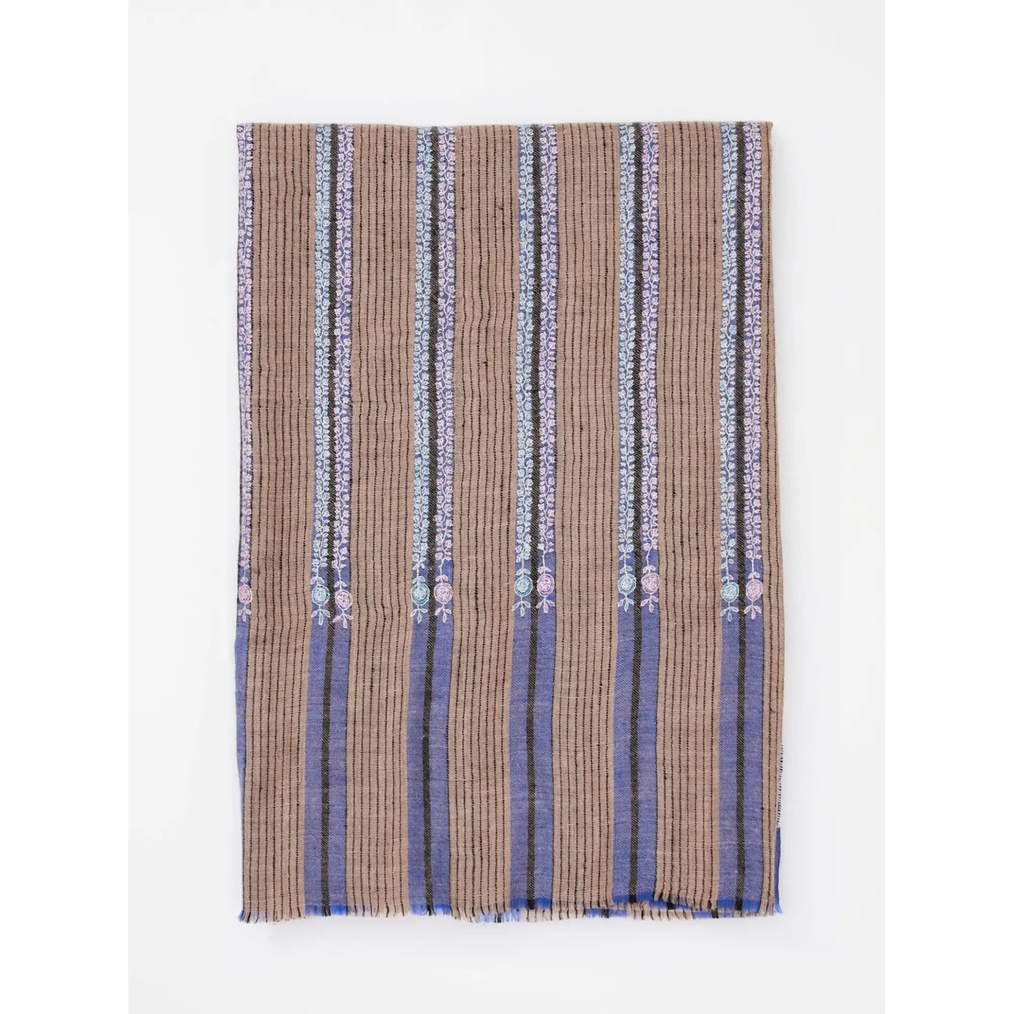 《Bala Shawls》Hand Embroidered Pashmina 喀什米爾手工刺繡披肩/藤蔓條紋