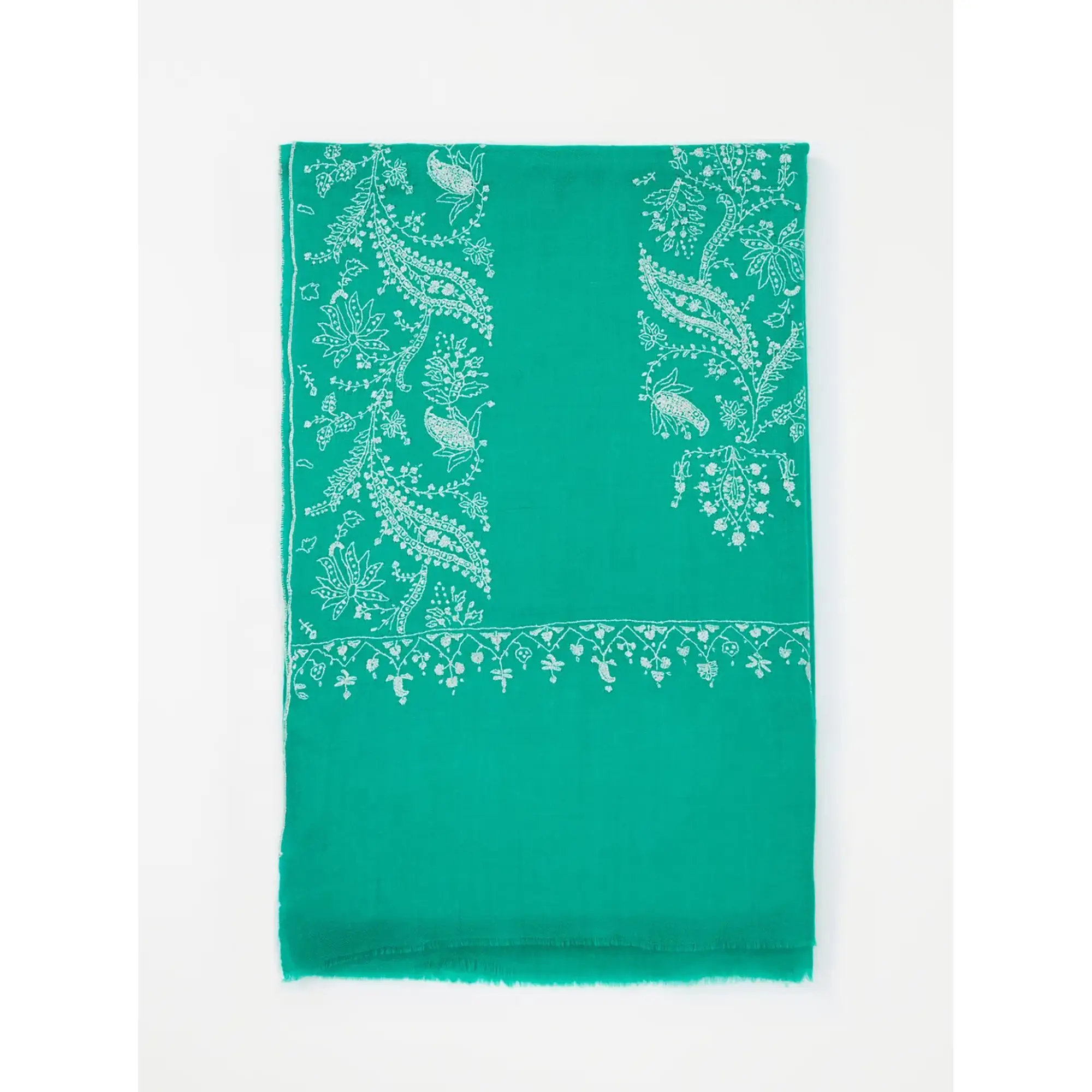 《Bala Shawls》Hand Embroidered Pashmina 喀什米爾手工刺繡披肩/ 獨家藤蔓花卉(綠)