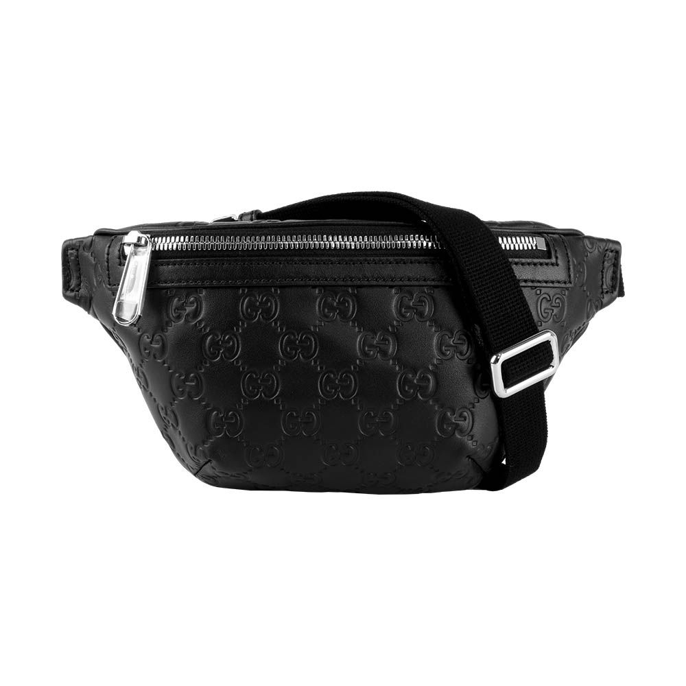 【GUCCI】GG Logo 滿版壓印皮革腰包/胸口包 90cm(黑色)/ 平行輸入