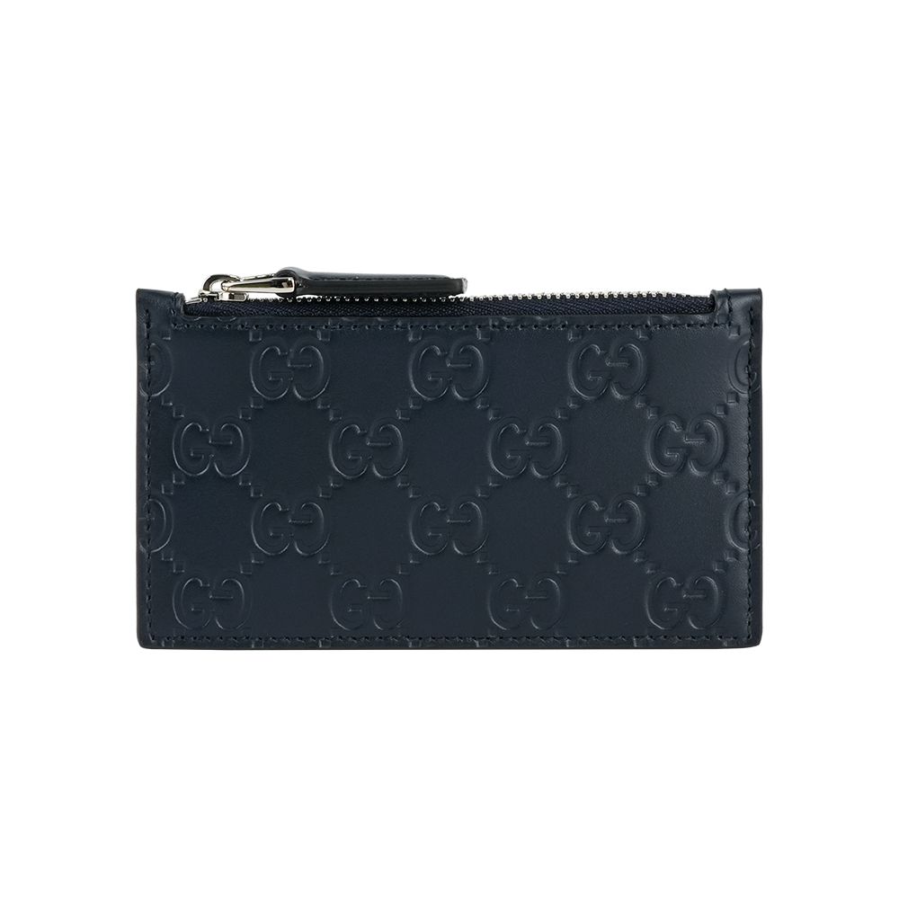 【GUCCI】GG Logo 滿版壓紋牛皮拉鍊卡夾包/零錢包(深藍色)/ 平行輸入