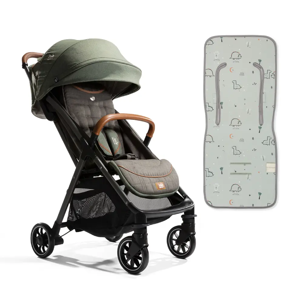 【Joie】parcel™輕量三折手推車(綠)+西班牙製bimbidreams透氣坐墊/ 侏儸紀探險