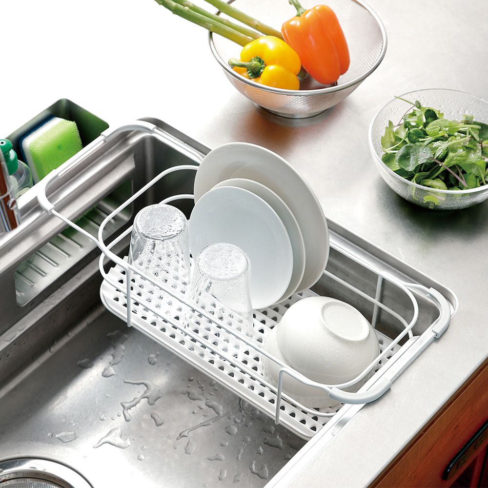 日本RISU 二合一水槽用備料調理/碗盤瀝水籃-白