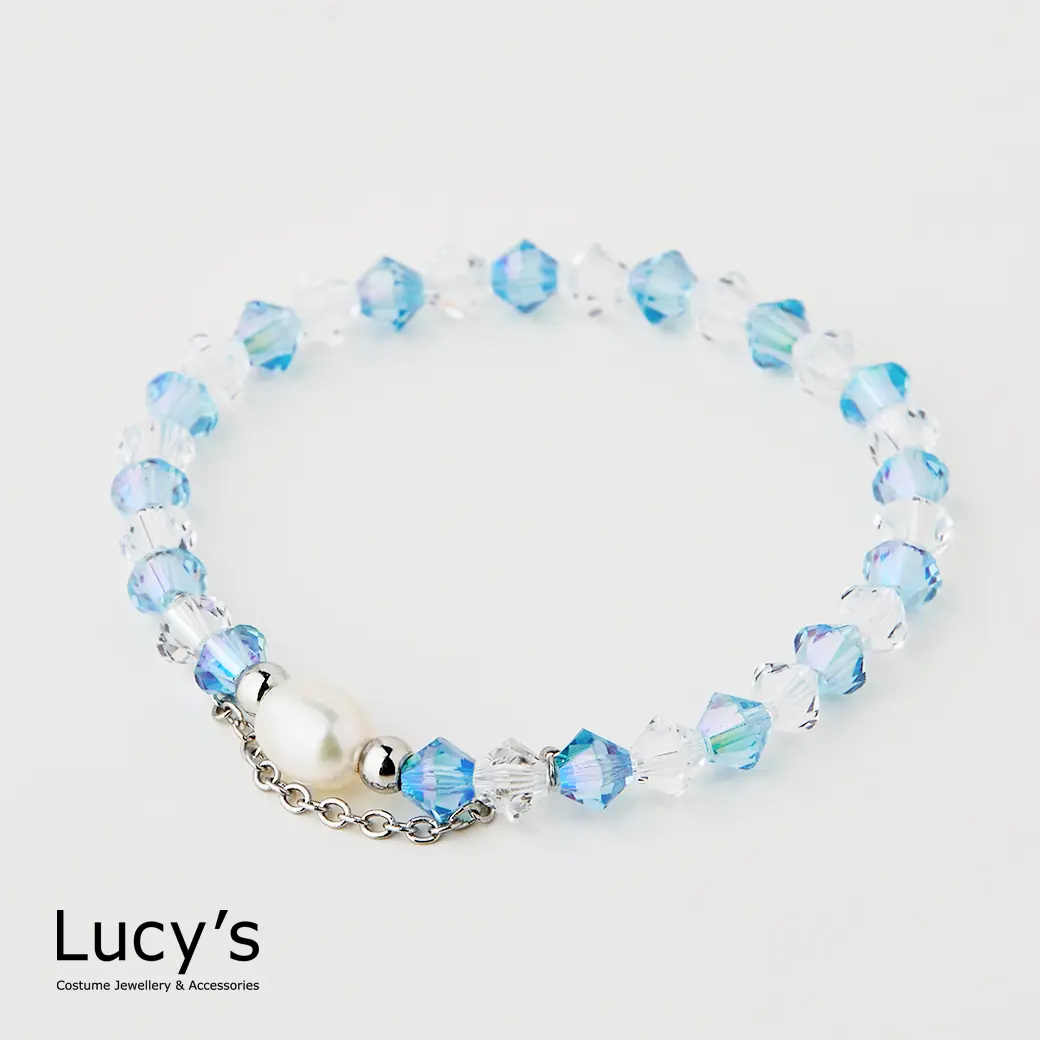 Lucy's KIDS 兒童系列｜珍珠水晶 兒童彈性手鍊 (三色) (126314/126315/126316)/ 銀藍