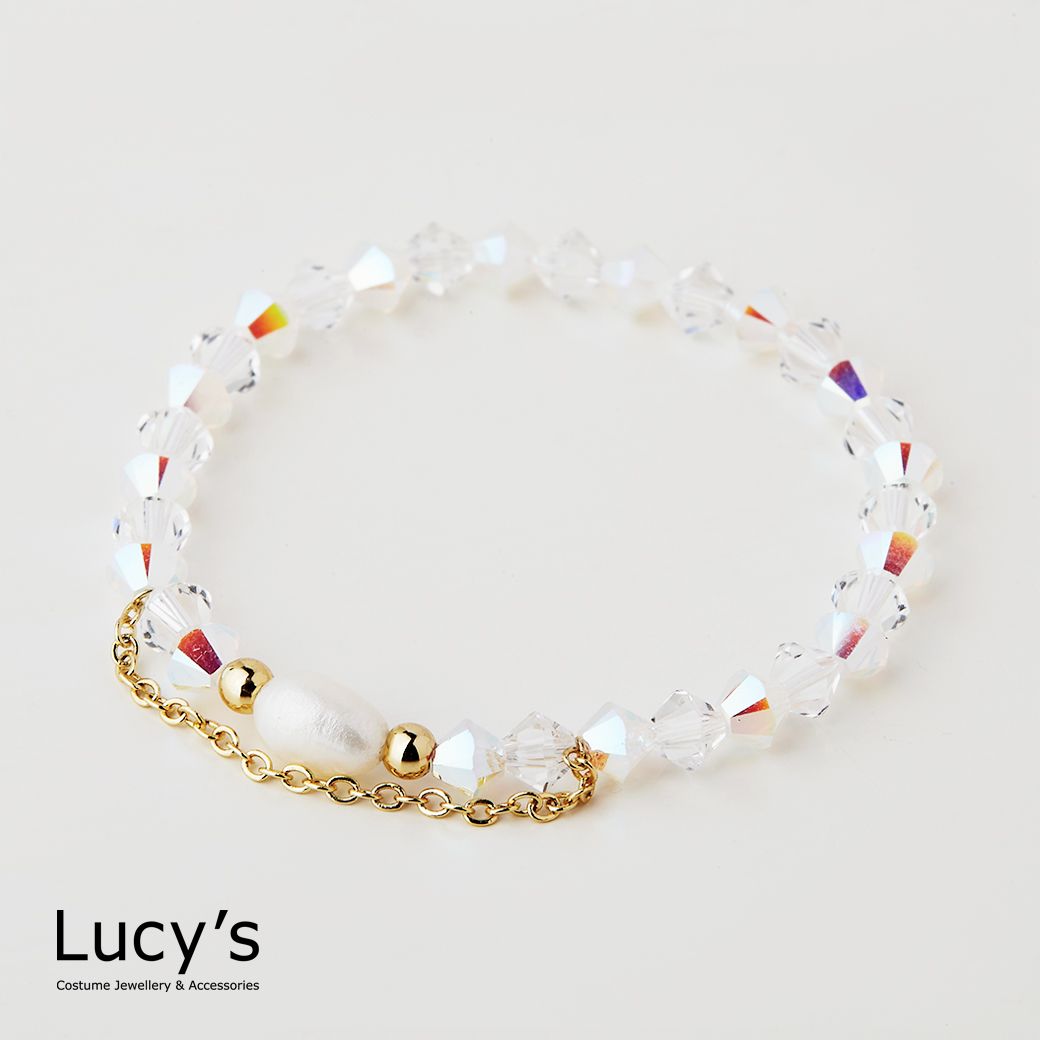 Lucy's KIDS 兒童系列｜珍珠水晶 兒童彈性手鍊 (三色) (126314/126315/126316)/ 金白
