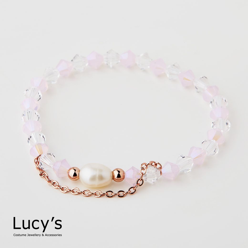 Lucy's KIDS 兒童系列｜珍珠水晶 兒童彈性手鍊 (三色) (126314/126315/126316)/ 玫金粉