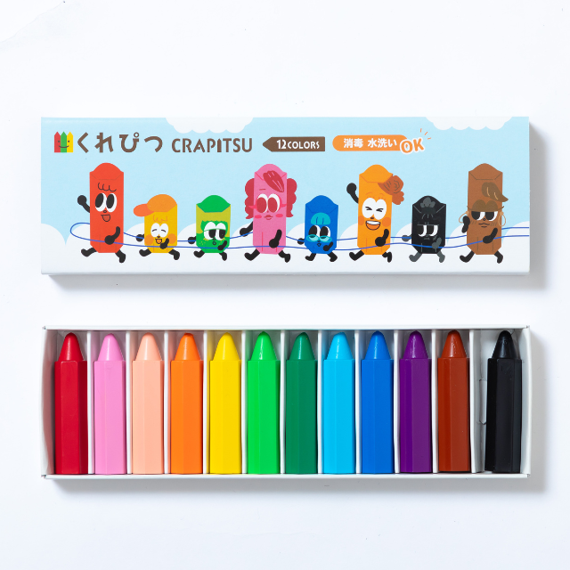 【日本 Crapitsu 蜂巢蠟筆】日本製兒童無毒12色蠟筆/ 紙盒款(可刻字版)