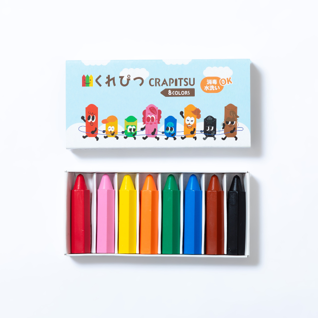 【日本 Crapitsu 蜂巢蠟筆】日本製兒童無毒8色蠟筆/ 紙盒款(可刻字版)