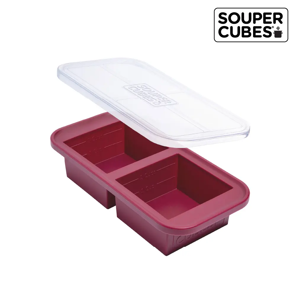 【Souper Cubes】多功能食品級矽膠保鮮盒-酒紅色/ 2格