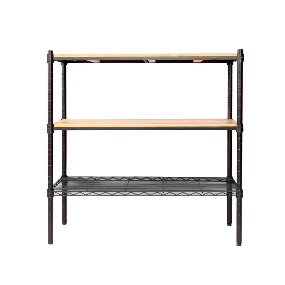 【dayneeds】松木 90x45x75公分 三層烤漆收納架/ 黑色/ 原木