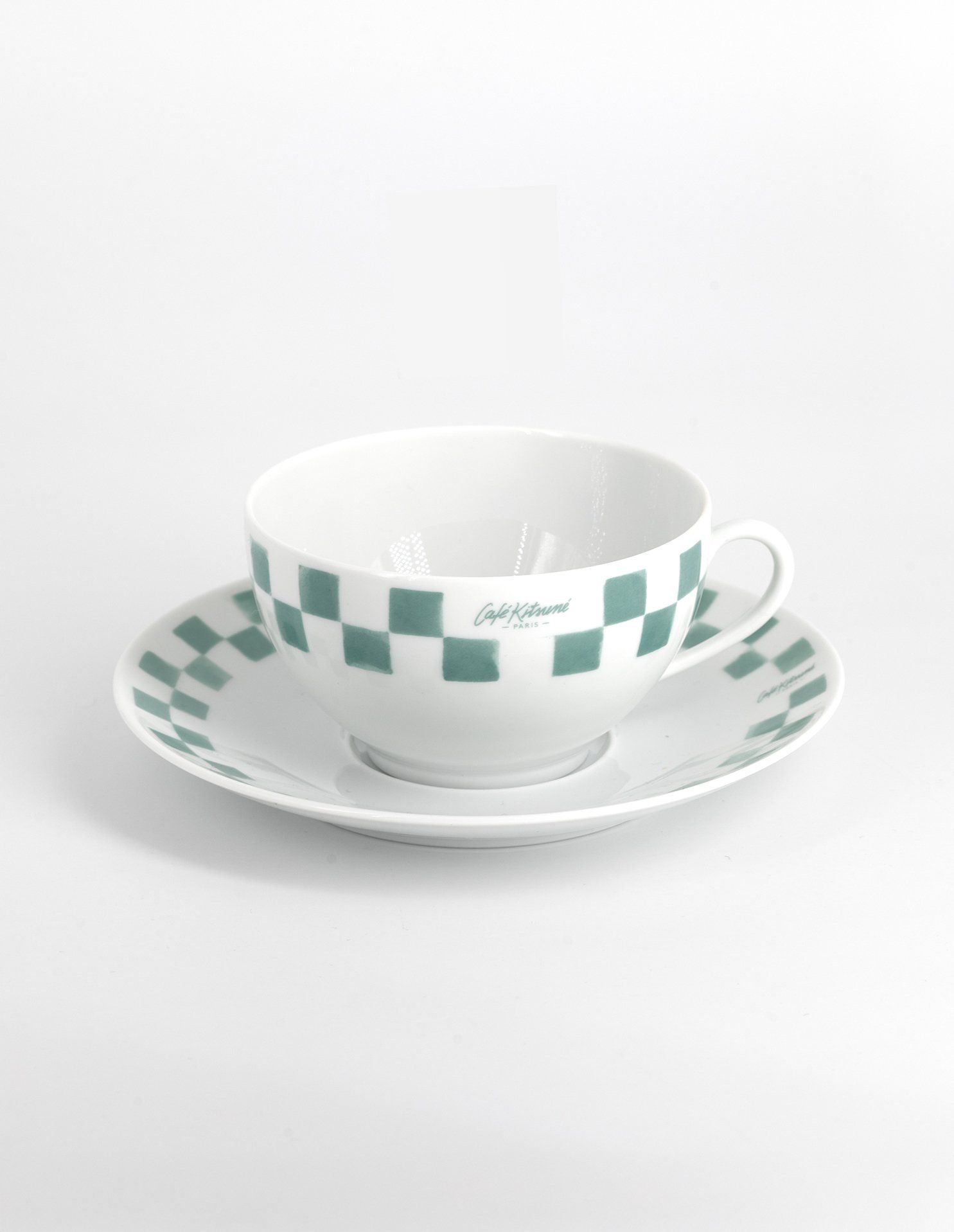 CAFÉ KITSUNÉ 抹茶綠棋盤格陶瓷卡布奇諾杯組